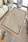 Makinede Yıkanabilir Leke Tutmaz  Gold-Vizon Dot Keçe Kaymaz Taban Çerçeve Salon Saçaksız Halı B1286  GOLD-VİZON 100 x 200 - 3
