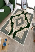 Makinede Yıkanabilir Leke Tutmaz  Yeşil Dot Keçe Kaymaz Taban Göbekli Salon Saçaksız Halı B1271  YEŞİL 160 x 230 thumbnail 3