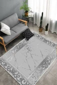 Makinede Yıkanabilir Leke Tutmaz  Gri Dot Keçe Kaymaz Taban DekorÇerçeve Salon Saçaksız Halı B1276  GRİ 180 x 280 thumbnail 4