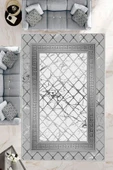 Makinede Yıkanabilir Leke Tutmaz  Gri-Beyaz Dot Keçe Kaymaz Taban Versace Salon Saçaksız Halı B1292  GRİ-BEYAZ 100 x 200 thumbnail 1