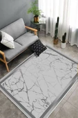 Makinede Yıkanabilir Leke Tutmaz  Gri Dot Keçe Kaymaz Taban Çerçeve Salon Saçaksız Halı B1288  GRİ 200 x 300 thumbnail 4