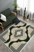 Makinede Yıkanabilir Leke Tutmaz  Yeşil Dot Keçe Kaymaz Taban Göbekli Salon Saçaksız Halı B1271  YEŞİL 160 x 230 thumbnail 4