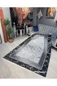 Makinede Yıkanabilir Leke Tutmaz  Siyah ve Gri Kaymaz Deri Taban Halı ASB1294  KARMA 80 x 150 thumbnail 5