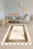 Makinede Yıkanabilir Leke Tutmaz  Krem-Gold Pvc Deri Taban Kaymaz Versace Salon Saçaksız Halı B1282  KARMA 120 x 180 thumbnail 1