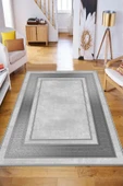 Makinede Yıkanabilir Leke Tutmaz  KREM Modern Çerçeve Desen Halı B1299  GRİ 180 x 280 thumbnail 3