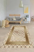 Makinede Yıkanabilir Leke Tutmaz  Vizon-Gold Deko Deri Kaymaz Taban Versace Salon Saçaksız Halı B1280  KARMA 120 x 180 - 1