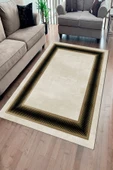 Makinede Yıkanabilir Leke Tutmaz  Gold-Siyah Pvc Deri Kaymaz Taban Çerçeve Salon Saçaksız Halı B1301  KREM-SİYAH 120 x 180 - 1