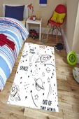 Makinede Yıkanabilir Leke Tutmaz  Beyaz Pvc Deri Kaymaz Taban Uzay Çocuk Saçaksız Halı H7113  ÇOKLU 120 x 180 - 4