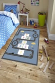 Makinede Yıkanabilir Leke Tutmaz  Mavi Pvc Deri Kaymaz Taban Seksek Yol Figürlü Çocuk Saçaksız Halı H7125  ÇOKLU 120 x 180 - 3