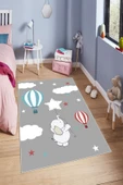 Makinede Yıkanabilir Leke Tutmaz  Gri Pvc Deri Kaymaz Taban Fil Çocuk Saçaksız Halı H7107  ÇOKLU 100 x 200 - 4