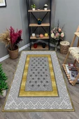 Makinede Yıkanabilir Leke Tutmaz  GRİ-GOLD Modern Çerçeve Desen Halı B1305  GRİ-GOLD 80 x 300 thumbnail 3