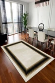 Makinede Yıkanabilir Leke Tutmaz  Gold-Siyah Pvc Deri Kaymaz Taban Çerçeve Salon Saçaksız Halı B1301  KREM-SİYAH 120 x 180 - 3