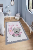 Makinede Yıkanabilir Leke Tutmaz  Gri Pvc Deri Kaymaz Taban Ay-Yıldız Çocuk Saçaksız Halı H7110  ÇOKLU 100 x 200 - 1
