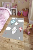 Makinede Yıkanabilir Leke Tutmaz  Gri Pvc Deri Kaymaz Taban Fil Çocuk Saçaksız Halı H7107  ÇOKLU 100 x 200 - 3