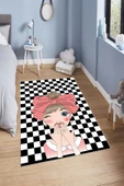 Makinede Yıkanabilir Leke Tutmaz  Renkli Pvc Deri Kaymaz Taban Figürlü Kız Çocuk Saçaksız Halı H7127  ÇOKLU 80 x 300 - 1