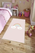 Makinede Yıkanabilir Leke Tutmaz  Pembe Pvc Deri Kaymaz Taban Gökkuşagı Çocuk Saçaksız Halı H7117  ÇOKLU 100 x 200 - 3