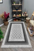 Makinede Yıkanabilir Leke Tutmaz  GRİ Modern Çerçeve Desen Halı B1321  200 x 300 GRİ thumbnail 3