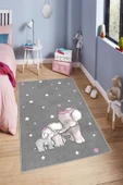 Makinede Yıkanabilir Leke Tutmaz  Gri Pvc Deri Kaymaz Taban Fil Çocuk Saçaksız Halı H7111  ÇOKLU 80 x 300 - 4
