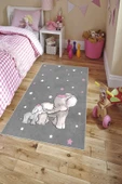 Makinede Yıkanabilir Leke Tutmaz  Gri Pvc Deri Kaymaz Taban Fil Çocuk Saçaksız Halı H7111  ÇOKLU 80 x 300 - 3
