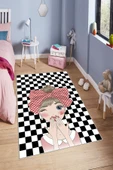 Makinede Yıkanabilir Leke Tutmaz  Renkli Pvc Deri Kaymaz Taban Figürlü Kız Çocuk Saçaksız Halı H7127  ÇOKLU 80 x 300 - 4