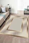 Makinede Yıkanabilir Leke Tutmaz  GOLD Modern Çerçeve Desen Halı B1327  80 x 300 GOLD - 2