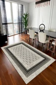 Makinede Yıkanabilir Leke Tutmaz  GRİ Modern Çerçeve Desen Halı B1321  200 x 300 BEJ thumbnail 2
