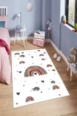 Makinede Yıkanabilir Leke Tutmaz  Beyaz Pvc Deri Kaymaz Taban Gökkuşagı Çocuk Saçaksız Halı H7114  ÇOKLU 200 x 300 - 4