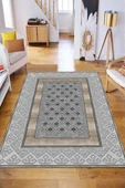 Makinede Yıkanabilir Leke Tutmaz  GRİ-GOLD Modern Çerçeve Desen Halı B1305  GRİ-KAHVERENGİ 80 x 300 thumbnail 3