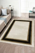 Makinede Yıkanabilir Leke Tutmaz  Gold-Siyah Pvc Deri Kaymaz Taban Çerçeve Salon Saçaksız Halı B1301  KREM-SİYAH 120 x 180 - 6