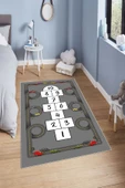 Makinede Yıkanabilir Leke Tutmaz  Antrasit Pvc Deri Kaymaz Taban Seksek Araba Çocuk Saçaksız Halı H7105-1  ÇOKLU 100 x 300 - 1