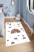Makinede Yıkanabilir Leke Tutmaz  Beyaz Pvc Deri Kaymaz Taban Gökkuşagı Çocuk Saçaksız Halı H7114  ÇOKLU 200 x 300 - 1
