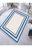 Makinede Yıkanabilir Leke Tutmaz  Makina Dokuma Kaymaz Taban Üç Çizgi Desen Halı Ald43  Mavi 80 x 150 thumbnail 1