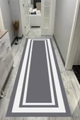 Makinede Yıkanabilir Leke Tutmaz  Antrasit Pvc Deri Kaymaz Taban Çerçeve Yolluk Saçaksız Halı O-1183-1  ANTRASİT 100 x 200 - 1
