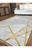 Makinede Yıkanabilir Leke Tutmaz  Gri-Gold Pvc Deri Kaymaz Taban Modern Salon Saçaksız Halı B1147  ÇOKLU 100 x 140 - 4