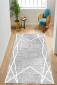 Makinede Yıkanabilir Leke Tutmaz  Gri-Beyaz Pvc Deri Kaymaz Taban Modern Salon Saçaksız Halı B1147-2  GRİ BEYAZ 120 x 180 - 3