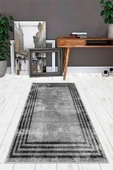 Makinede Yıkanabilir Leke Tutmaz  Gri-Siyah Dot Keçe Kaymaz Taban Çerçeveli Salon Saçaksız Halı B1164  gri siyah 80 x 200 thumbnail 3
