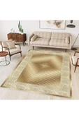 Makinede Yıkanabilir Leke Tutmaz  Altın Dijital Baskı Deri Kaymaz Gölge Desen Salon Halısı B1392  Altın 100 x 200 - 1