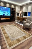 Makinede Yıkanabilir Leke Tutmaz  Gold-Vizon Pvc Deri Kaymaz Taban Modern Salon Saçaksız Halı B1328  GOLD-VİZON 200 x 290 - 1