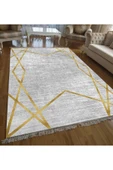 Makinede Yıkanabilir Leke Tutmaz  Gri-Gold Pvc Deri Kaymaz Taban Modern Salon Saçaksız Halı B1147  ÇOKLU 100 x 140 - 3