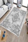 Makinede Yıkanabilir Leke Tutmaz  Gri Dot Keçe Kaymaz Taban Göbekli Salon Saçaksız Halı E4146  GRİ 120 x 180 thumbnail 3