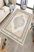 Makinede Yıkanabilir Leke Tutmaz  Krem Dot Keçe Kaymaz Taban Göbekli Salon Saçaksız Halı E4156  KREM 100 x 300 thumbnail 3