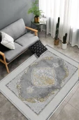 Makinede Yıkanabilir Leke Tutmaz  Gri Dot Keçe Kaymaz Taban ÇerçeveGöbek Salon Saçaksız Halı E4143  GRİ 100 x 200 thumbnail 3