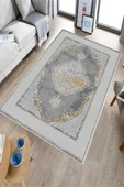Makinede Yıkanabilir Leke Tutmaz  Gri Dot Keçe Kaymaz Taban ÇerçeveGöbek Salon Saçaksız Halı E4143  GRİ 100 x 200 thumbnail 2