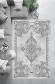 Makinede Yıkanabilir Leke Tutmaz  Gri Dot Keçe Kaymaz Taban Göbekli Salon Saçaksız Halı E4146  GRİ 120 x 180 thumbnail 6