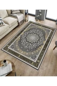 Makinede Yıkanabilir Leke Tutmaz  Siyah Dot Keçe Kaymaz Taban Göbekli Salon Saçaksız Halı E4155  SİYAH 200 x 300 thumbnail 5
