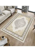 Makinede Yıkanabilir Leke Tutmaz  Krem Dot Keçe Kaymaz Taban Göbekli Salon Saçaksız Halı E4156  KREM 100 x 300 thumbnail 5