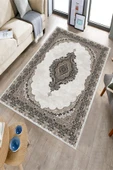 Makinede Yıkanabilir Leke Tutmaz  Kahverengi Dot Keçe Kaymaz Taban Göbekli Salon Saçaksız Halı E4150  KAHVERENGİ 80 x 200 - 3