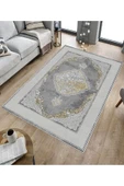 Makinede Yıkanabilir Leke Tutmaz  Gri Dot Keçe Kaymaz Taban ÇerçeveGöbek Salon Saçaksız Halı E4143  GRİ 100 x 200 thumbnail 4