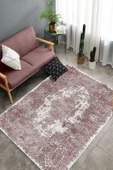 Makinede Yıkanabilir Leke Tutmaz  Pembe Dot Keçe Kaymaz Taban Vintage Göbekli Salon Saçaksız Halı E4172  PEMBE 80 x 200 thumbnail 4