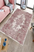 Makinede Yıkanabilir Leke Tutmaz  Pembe Dot Keçe Kaymaz Taban Vintage Göbekli Salon Saçaksız Halı E4172  PEMBE 80 x 200 thumbnail 3